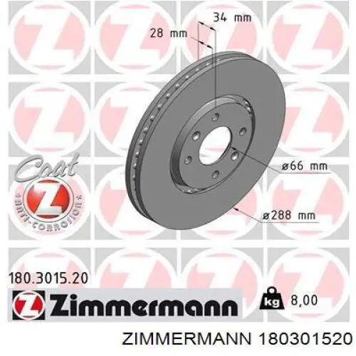 180.3015.20 Zimmermann disco de freno delantero