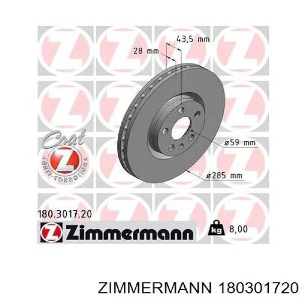 180301720 Zimmermann disco de freno delantero