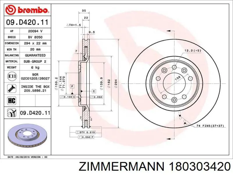 180303420 Zimmermann disco de freno trasero