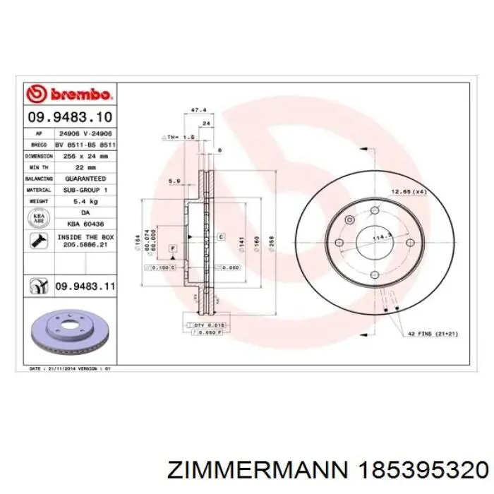 185395320 Zimmermann freno de disco delantero