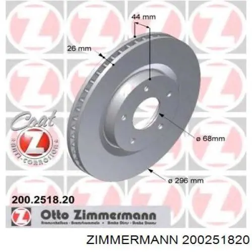 200251820 Zimmermann disco de freno delantero