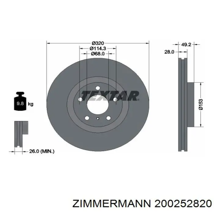 200.2528.20 Zimmermann disco de freno delantero