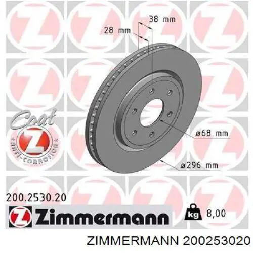 200253020 Zimmermann disco de freno delantero