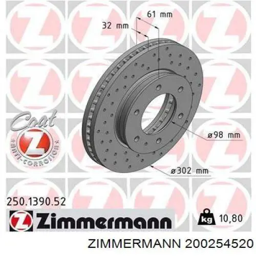 Disco de freno 200254520 Zimmermann