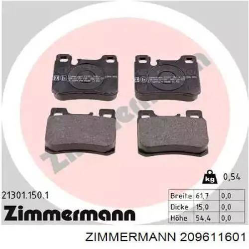 Pastillas de freno traseras 209611601 Zimmermann