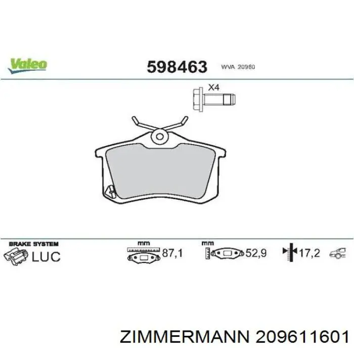 Pastillas traseras de freno Zimmermann 209611601 precio, desde 26,89 EUR