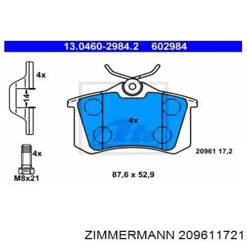 Pastillas traseras de freno Zimmermann 209611721 precio, desde 27,59 EUR