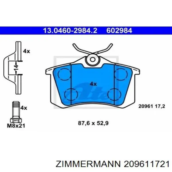 Pastillas de freno traseras 209611721 Zimmermann