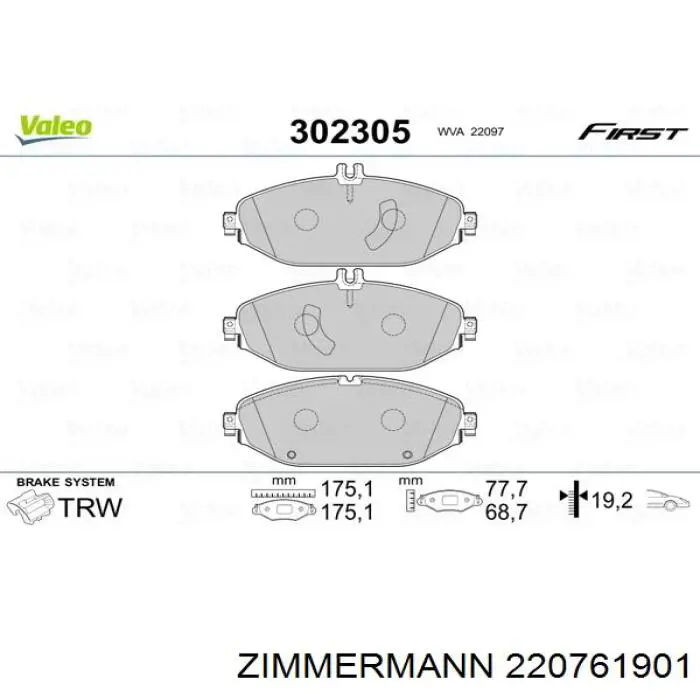 220761901 Zimmermann pastillas de freno delanteras