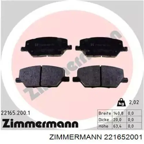 22165.200.1 Zimmermann pastillas de freno delanteras