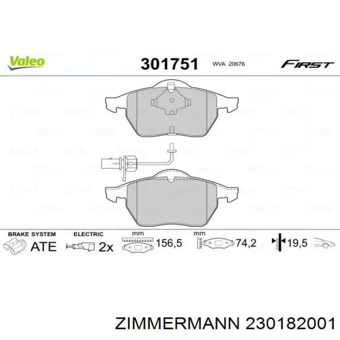 Pastillas freno delanteras Zimmermann 230182001 precio, desde 61,98 EUR