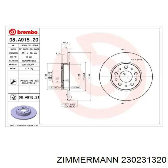 230231320 Zimmermann disco de freno trasero