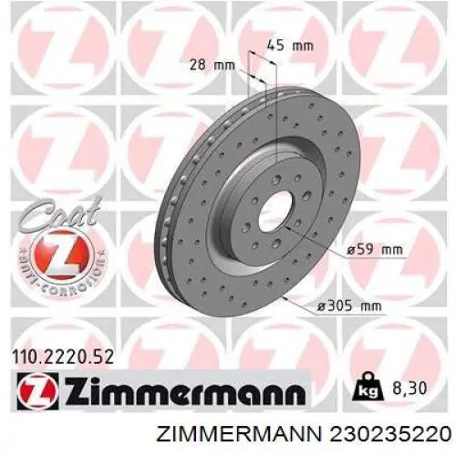 230.2352.20 Zimmermann disco de freno trasero