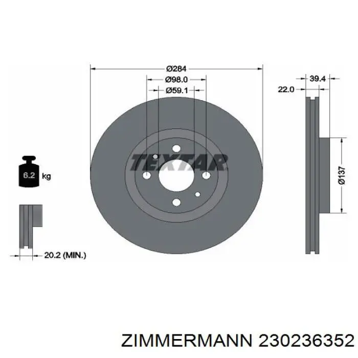 230.2363.52 Zimmermann freno de disco delantero