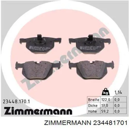 234481701 Zimmermann pastillas de freno traseras