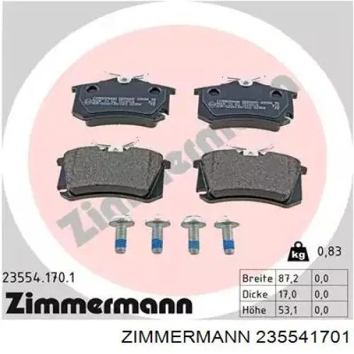Comprar 235541701 Zimmermann Pastillas de freno traseras
