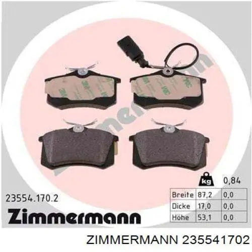 23554.170.2 Zimmermann pastillas de freno traseras