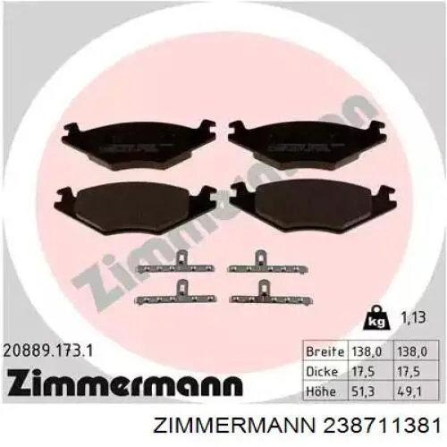 Pastillas de freno traseras 238711381 Zimmermann