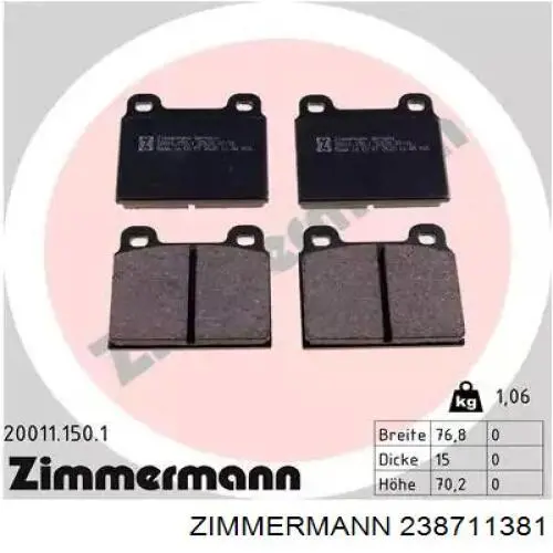 Pastillas traseras Zimmermann 238711381