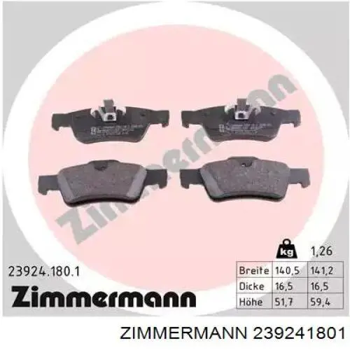 Pastillas traseras de freno Zimmermann 239241801 precio, desde 38,45 EUR