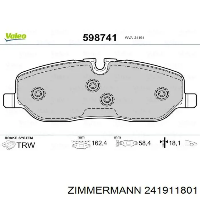 Comprar 241911801 Zimmermann Pastillas delanteras de freno