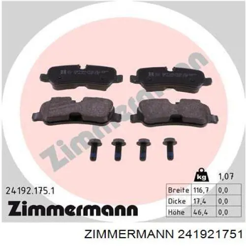 241921751 Zimmermann pastillas de freno traseras