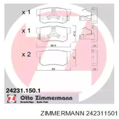 Pastillas de freno traseras 242311501 Zimmermann