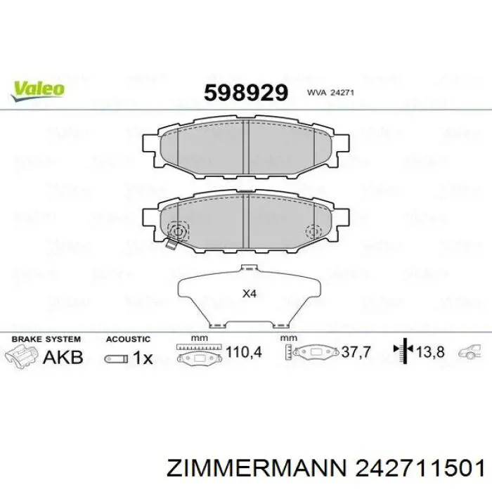 Comprar 242711501 Zimmermann Pastillas de freno traseras