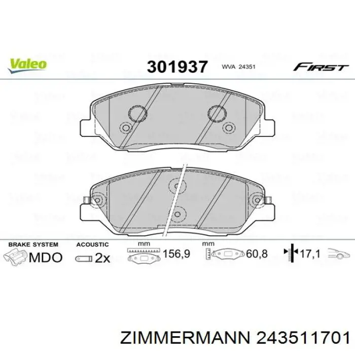 Pastillas freno delanteras Zimmermann 243511701 precio, desde 31,38 EUR