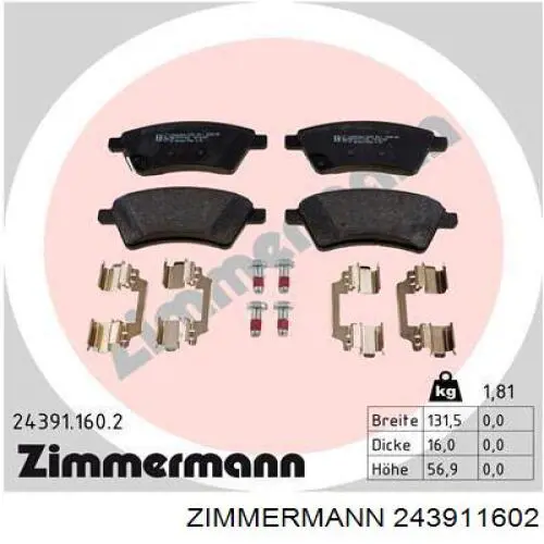 243911602 Zimmermann pastillas de freno delanteras