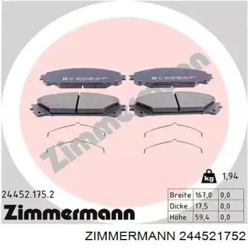 Comprar 244521752 Zimmermann Pastillas delanteras de freno
