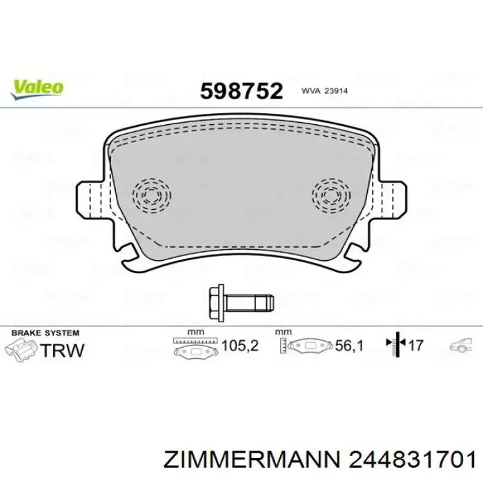 Pastillas traseras Zimmermann 244831701