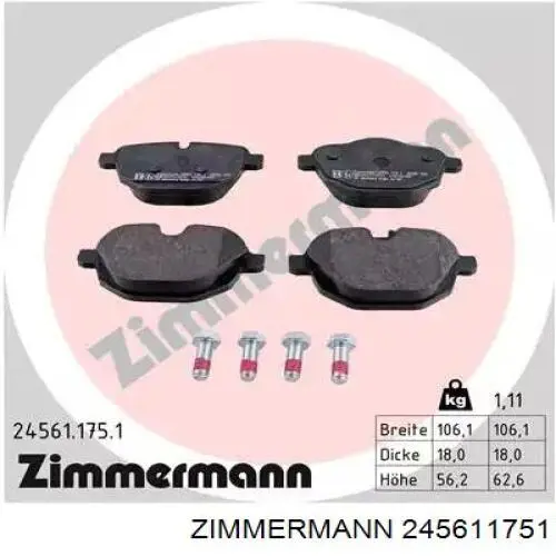Pastillas traseras de freno Zimmermann 245611751 precio, desde 26,67 EUR