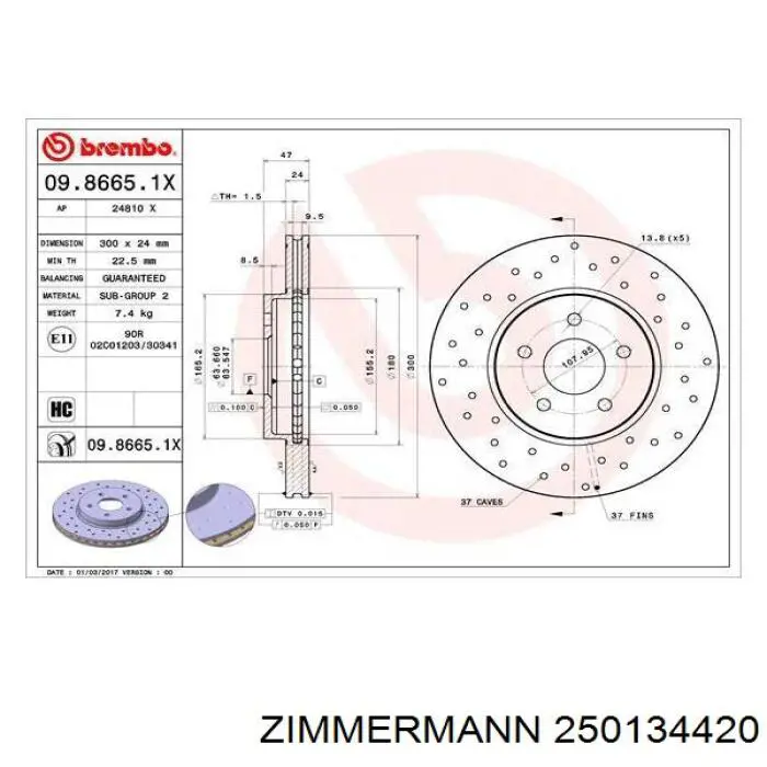 250.1344.20 Zimmermann freno de disco delantero