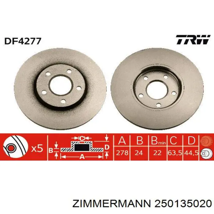 250135020 Zimmermann freno de disco delantero