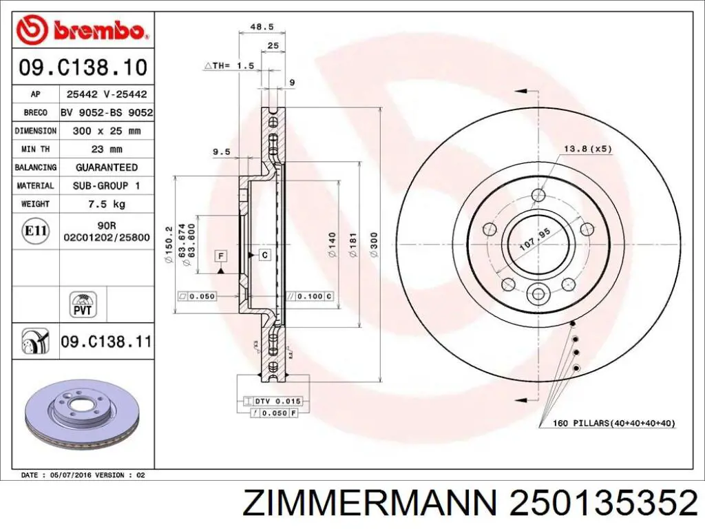 Freno de disco delantero Volvo V40 525, 526