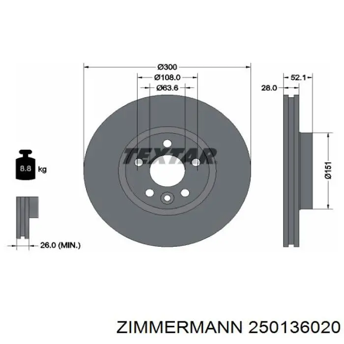 250136020 Zimmermann disco de freno delantero