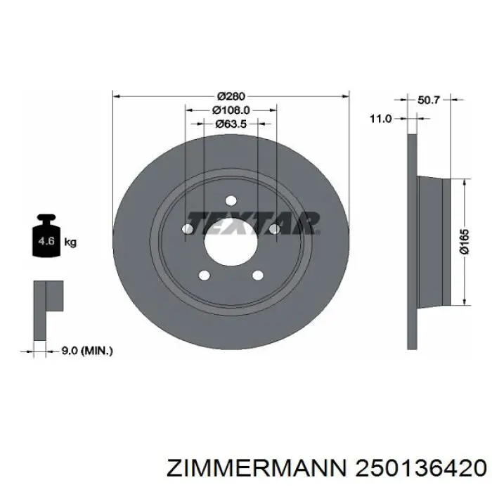 Comprar 250136420 Zimmermann Disco de freno trasero