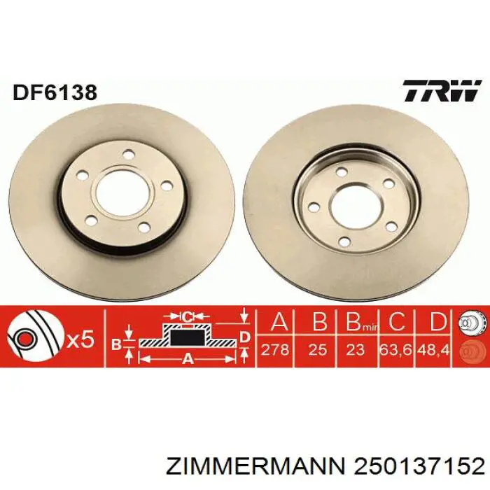 Frenos delanteros Zimmermann 250137152 precio, desde 66,19 EUR