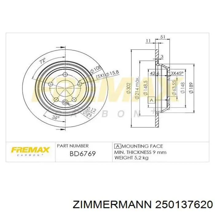 250.1376.20 Zimmermann disco de freno trasero