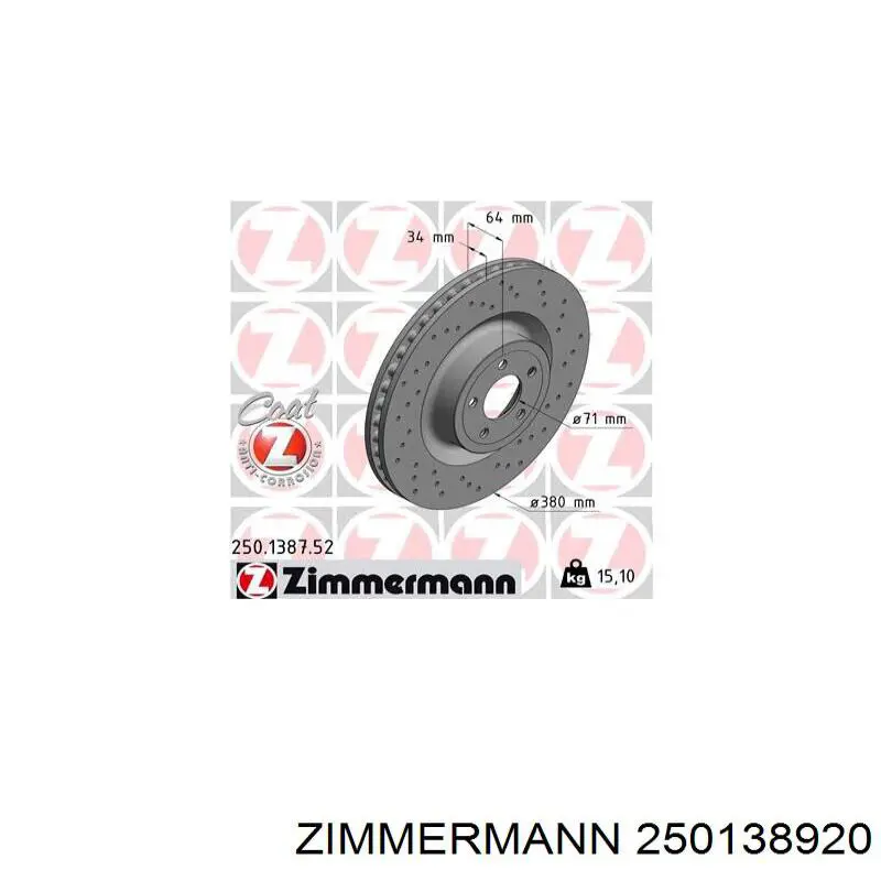 Disco de freno trasero Zimmermann 250138920 precio, desde 88,33 EUR