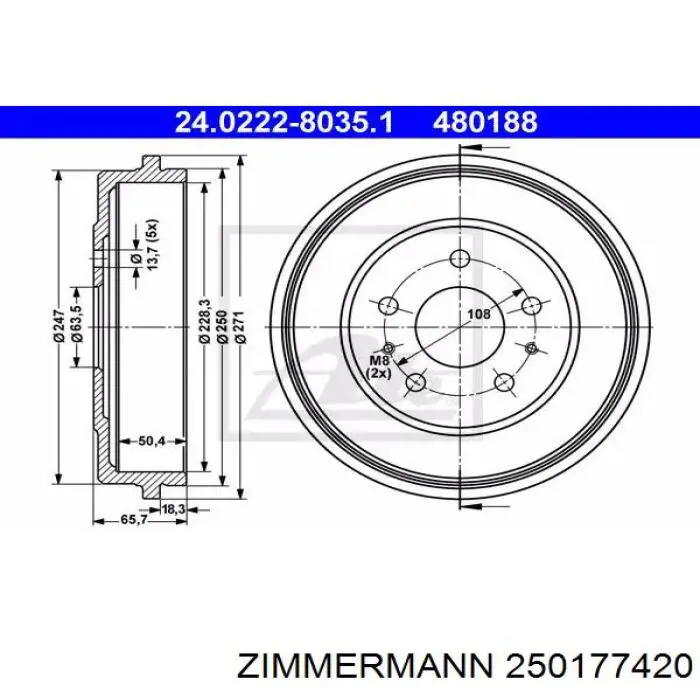 250177420 Zimmermann freno de tambor trasero