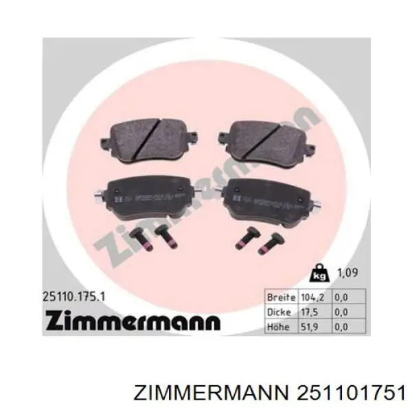 Pastillas traseras Zimmermann 251101751