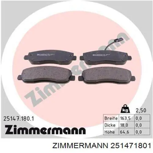 251471801 Zimmermann pastillas de freno delanteras