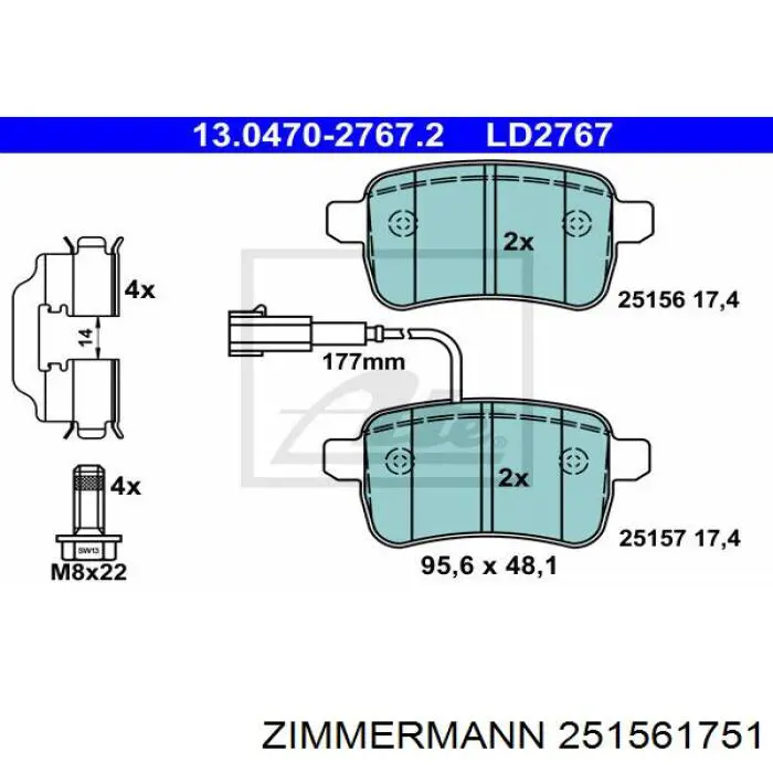 251561751 Zimmermann pastillas de freno traseras