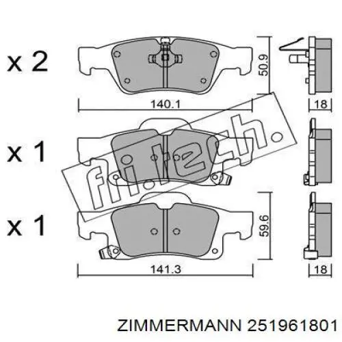 251961801 Zimmermann pastillas de freno traseras