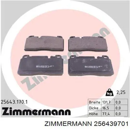 Comprar 256439701 Zimmermann Pastillas delanteras de freno