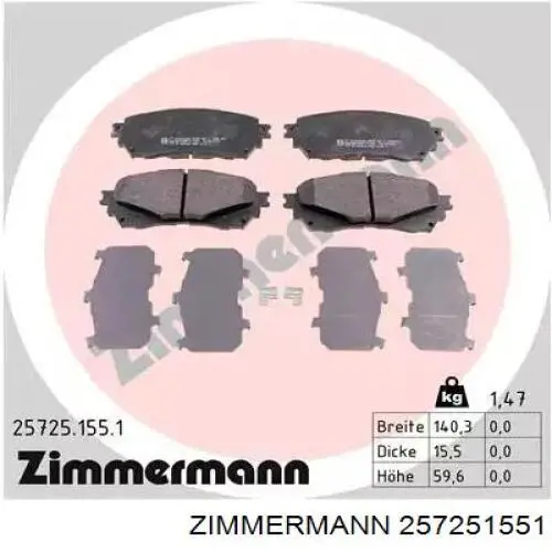 Comprar 257251551 Zimmermann Pastillas delanteras de freno