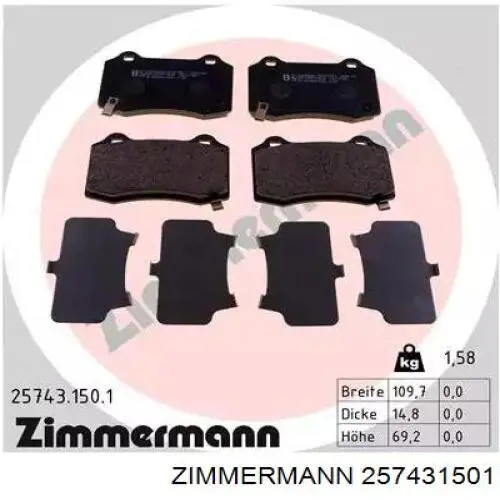 257431501 Zimmermann pastillas de freno traseras