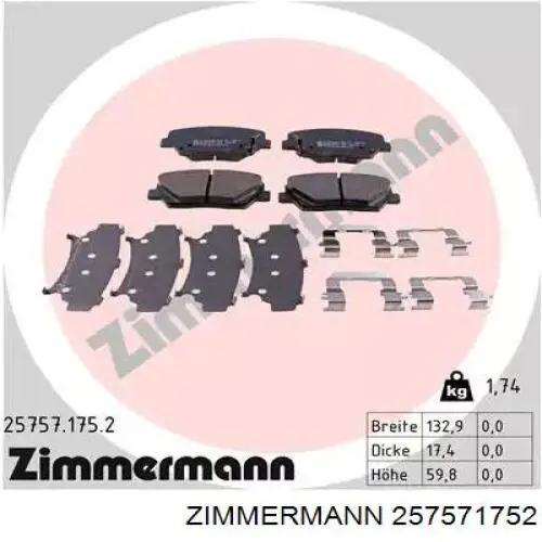 Comprar 257571752 Zimmermann Pastillas delanteras de freno